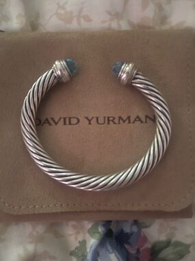 David Yurman Cable Classics Sterling Bracelet with Blue topaz 7mm